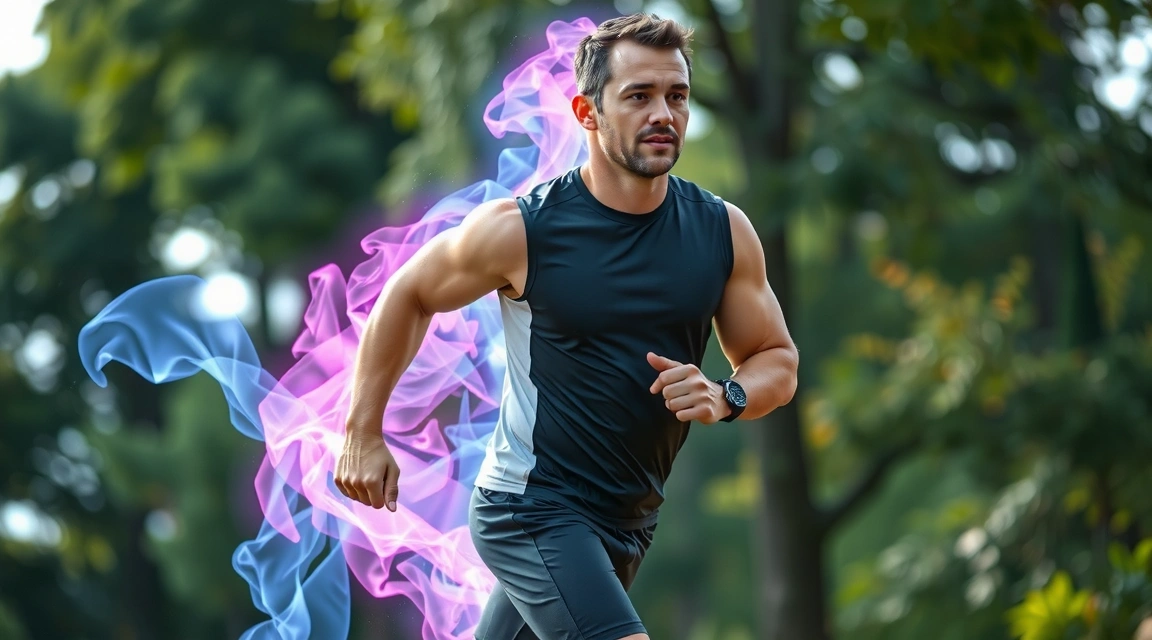 Man running with vibrant energy aura